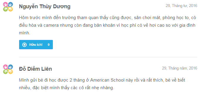 Nhận xét, đánh giá của phụ huynh về trường mầm non American School - ASG tại 5 quận Hà Nội (Ảnh: Kiddi.vn)