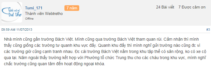 Nhận xét, đánh giá của phụ huynh về trường mầm non Bách Việt, quận Đống Đa, Hà Nội (Ảnh: Webtretho)