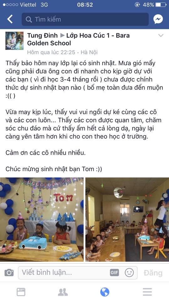 Nhận xét, đánh giá của phụ huynh về trường mầm non Bara Golden School tại quận Hoàn Kiếm, Hà Nội (Ảnh: FB trường) 