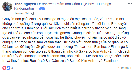 Nhận xét, đánh giá của phụ huynh về trường mầm non Cánh Hạc Bay - Flamingo tại quận Tây Hồ, Hà Nội (Ảnh: FB trường)