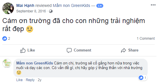 nhận xét, đánh giá của phụ huynh về trường mầm non GreenKids tại quận Hà Đông, Hà Nội (Ảnh: FB trường)