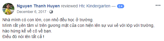 Nhận xét, đánh giá của phụ huynh về trường mầm non HTC tại quận Thanh Xuân, quận Hai Bà Trưng, Hà Nội (Ảnh: FB trường)
