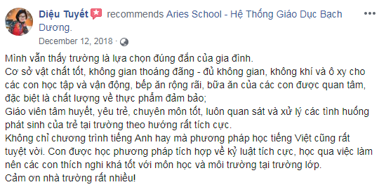 Nhận xét, đánh giá của phụ huynh về trường Tiểu học Bạch Dương tại quận Hoàng Mai, HN (Ảnh: FB trường)